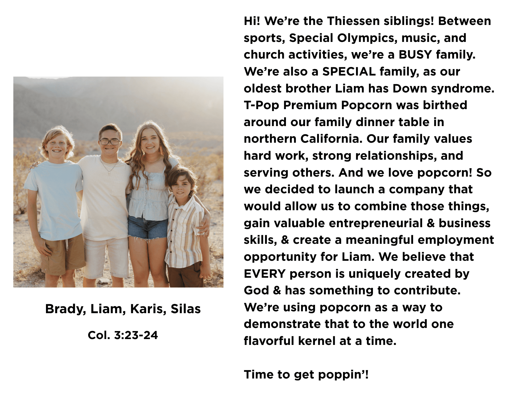 The Thiessen siblings — Brady, Liam, Karis, Silas